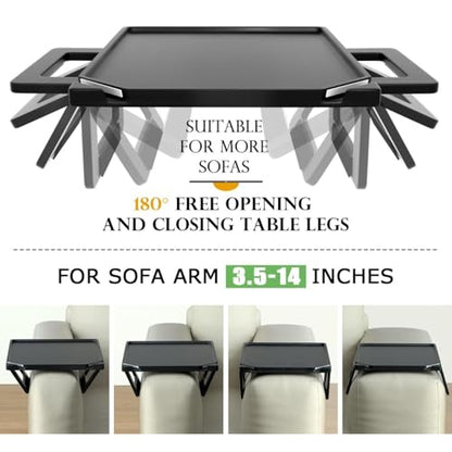 Smatdecis Couch Arm Tray Table Sofa Arm Clip, Armrest Tray Table Suitable for Home Drinks/Fast Food/Fruit Etc, Large Size Multi-Function Black(Dual Phone/Tablet Holder) - color: Black, size: 13" x 9.4"(Upgrade)