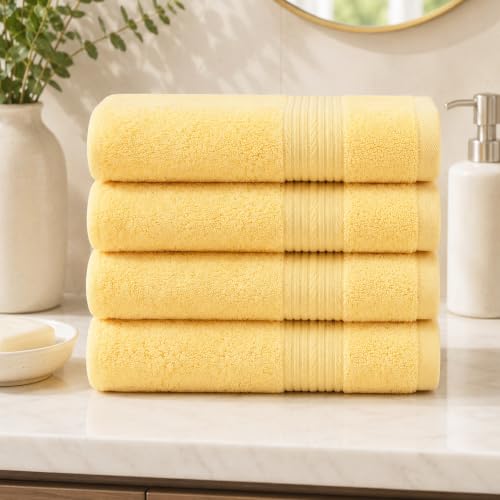 100% Cotton Bath Towels 30x54 Inches, 600 GSM, Soft & Absorbent, Set of 4, Yellow - color: Yellow, size: Bath Towel Set of 4