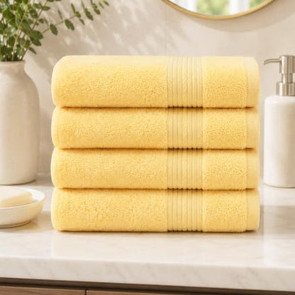 100% Cotton Bath Towels 30x54 Inches, 600 GSM, Soft & Absorbent, Set of 4, Yellow - color: Yellow, size: Bath Towel Set of 4
