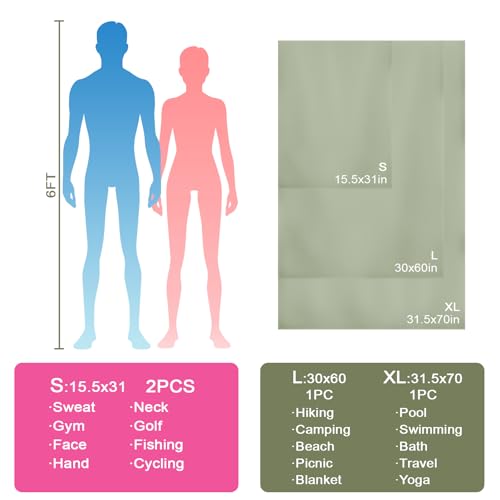 Camping Towel S Size Lightweight Microfiber Fast Drying for Travel Face Hand Neck Body Sweat Towels(Army Green, 2 Pack S) - color: Army Green, size: 2 Pack S