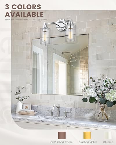 FEMILA Modern Bathroom Light Fixtures, 2-Light Bathroom Vanity Lights Over Mirror with Clear Glass Shade, Chrome Finish, 4FYC56B-2W CH - color: Chrome, size: 14.3"
