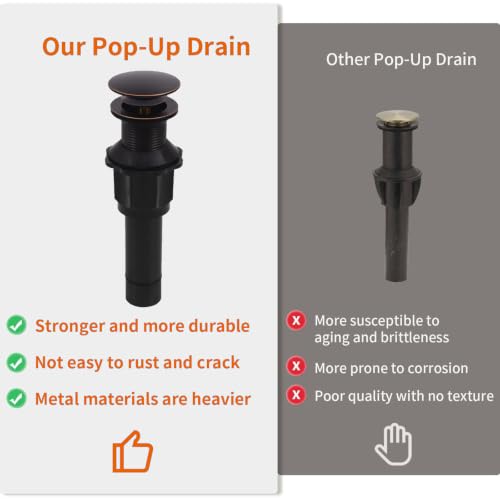 Bathroom Sink Drain Without Overflow, Oil Rubbed Bronze Bathroom Sink Stopper for Vanity Vessel Sink, Rapid Draining Stainless Steel Pop Up Drain with Hair Catcher Anti-Clog Strainer - color: Oil Rubbed Bronze