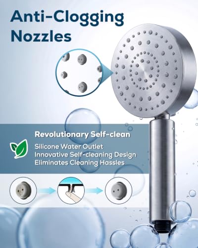 PWERAN Handheld Shower Head with 72" Hose, High Pressure Shower Heads | All Metal,6 Spray,Stainless Steel Showerheads,Built-in Pause Mode,Hand HeId Showerhead,Non-Clogging Nozzles,Adjustable Holder - color: Brushed Nickel