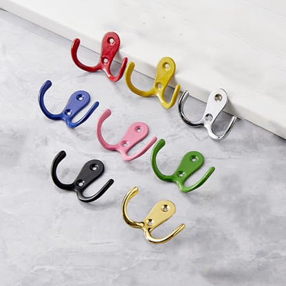 4 Pcs Double Prong Robe Hooks, Dual Coat Hooks Wall Mounted Hanging Clothes for Bathroom Bedroom Door Wall Retro Metal Cloth Hanger Double Coat Hooks with 8 Screws (Matte Silver) - color: Matte Silver