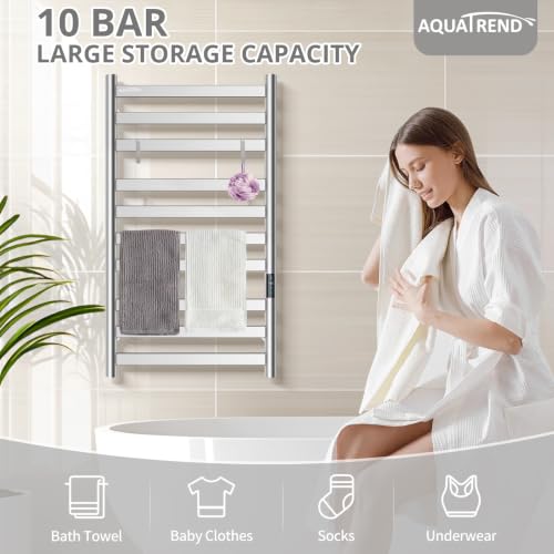 Heated Towel Rack for Bathroom, Towel Warmer with 10 Bar Flat Rack Large, Electric Hot Towel Rack Wall Mounted, LED Buit-in Timer, Plug-in, Stainless Steel, Fast Heating, Brushed Nickel - color: Brushed Nickel