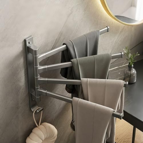 Towel Rack,180° Swivel Towel Rack,Advanced Materials Multi-Arm Towel Bar,Space Saving Wall Mounted Towel Holder with Hook,Rustproof Swing Out Towel Hanger for Bathroom,Kitchen(Gray,4 Poles) - color: Gray, size: 4 poles