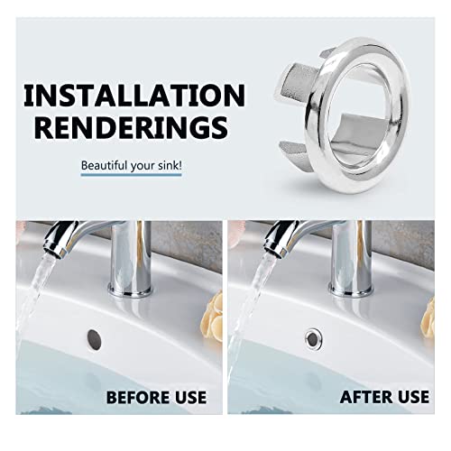 6 Pack Sink Overflow Ring, Chrome Plastic Hollow Basin Drain Cover | Fits 22-25mm Overflow Hole, Tool-Free Flex Buckle Install, Anti-Aging Rust Proof, for Ceramic Bathroom Kitchen Sink - color: Chrome -- 6 Pack, style: Plastic