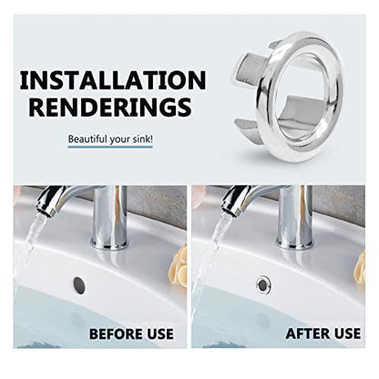 6 Pack Sink Overflow Ring, Chrome Plastic Hollow Basin Drain Cover | Fits 22-25mm Overflow Hole, Tool-Free Flex Buckle Install, Anti-Aging Rust Proof, for Ceramic Bathroom Kitchen Sink - color: Chrome -- 6 Pack, style: Plastic