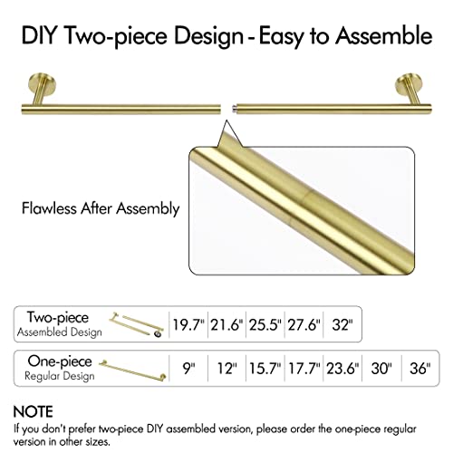 KES 25.2 Inches Towel Bar for Bathroom, Hand Towel Holder, Towel Bar | Wall Mount, SUS304 Stainless Steel Brushed Gold, Total Length 27.6 Inch, A2000S70B-BZ - color: Brushed Gold, size: 27.6 Inch