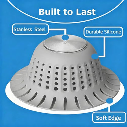 Hair Catcher Shower Drain,Bathtub Drain Hair Catcher, Covering Bathroom Sink Drain Strainer, Bathtub Protector for Pop-Up & Flat Bath Tub Drain Stoppers,Hair Trap for Shower Drain Effectively (Grey)