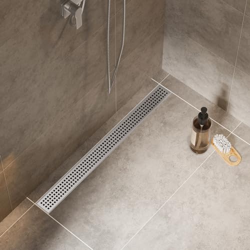 36 Inch Linear Shower Drain, Brushed 304 Stainless Steel, CUPC Certified Rectangle Floor Drain with Removable Grate and Leveling Feet - color: Brushed, size: 36''