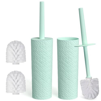 Topsky 2 Pack Compact Toilet Brush & Holder Set, Plastic Round Barrel Loo Brush with 2 Replacement Toilet Brush Head, Durable for Bathroom Toilet, Green - color: Green