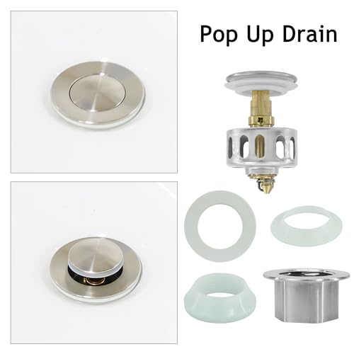 Bathroom Sink Drain,Drain Stopper Bathroom Sink with Overflow,Small Cap Pop Up Drain Assembly with Detachable Strainer Basket,Built-in Anti-Clogging, Stainless Steel Nut Brushed Nickel - color: Brushed Nickel-small Cap, style: With Overflow