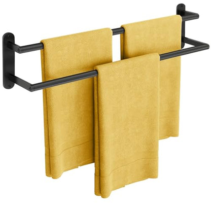 Towel Racks for Bathroom, Double Towel Bar 24Inch, Stainless Steel Bathroom Towel Holder, Double Towel Rod Wall Mounted Towel Hanger, Bathroom Towel Rack(Matte Black) - size: 24 Inch