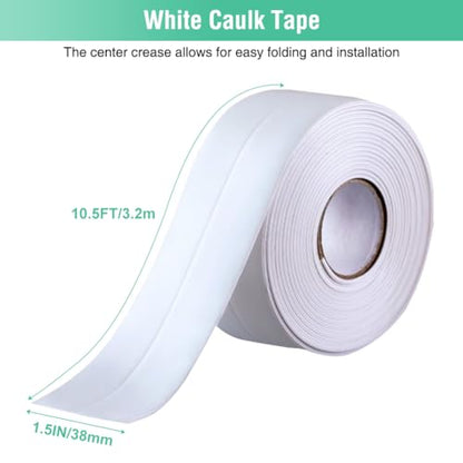 White Caulk Tape Bathroom Easy DIY Sealant Solution Peel & Stick for Bathtubs Toilets Walls Floors Tiles Wallpaper Edges, Quick & Mess-Free Waterproof Sealing, Create a Clean Finished Look in Minutes - color: White