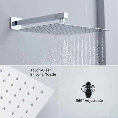 Iriber Chrome Shower System 10 Inch High Pressure Rainfall Shower Head and Shower Faucet Combo Set - color: Chrome 04
