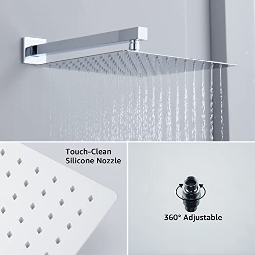 Iriber 12 Inch Bathroom Shower System Polish Chrome Wall Mounted Square Mixer Shower Faucet Combo Set with Hand Held Rough-in Valve Rainfall Shower and Trim - color: Chrome 05