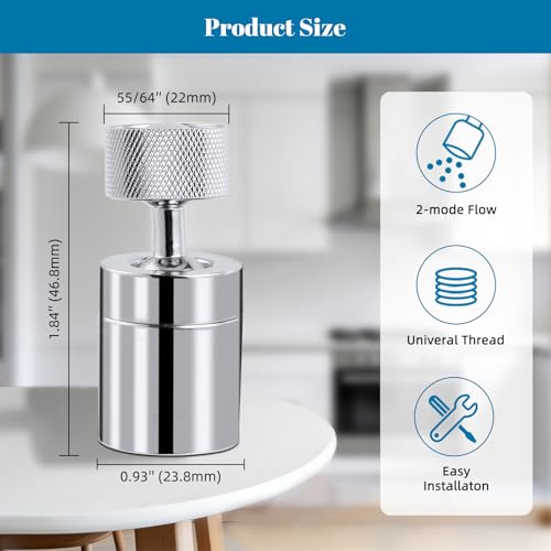 Hibbent NSF/ANSI/CAN 61 Certified Dual-function Faucet Aerator, CUPC Certification Big Angle Rotate Kitchen Sink Aerator 360 Degree Swivel Sink Sprayer Attachment-55/64 Inch Female Thread-Chrome - color: Chrome, style: Upgraded Aerator with 2 Swivel Joint