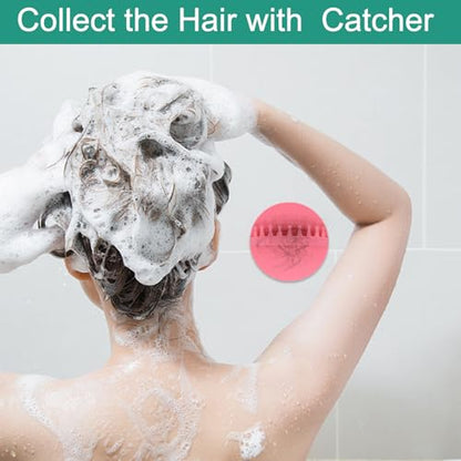 2pcs Shower Hair Catcher Wall, Suction Hair Collector for Shower, Reusable Silicone Grabber Catcher Trap for Drain Bath (Pink) - color: Pink