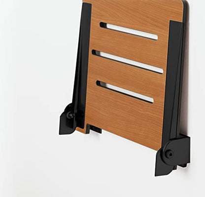 Seachrome 18 inch Silhouette Slimline Folding Wall Mount Shower Bench Seat, Teak Seat with Matte Black Frame - color: Teak Seat With Matte Black Frame