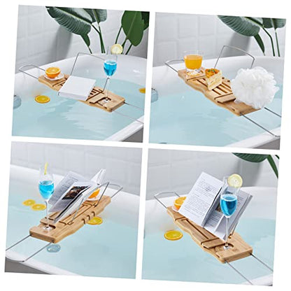 PRETYZOOM Expandable Bamboo Bathtub Tray Adjustable Phone Holder Multifunctional Bath Shelf for Relaxation and Storage for Reading and Bathing Accessories