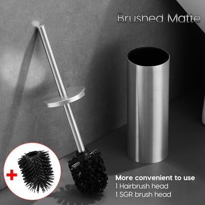 Stainless Steel Toilet Bowl Brush, Brushed Dual-Brush Head | AIREMOEN Toilet brush, dual-head design, toilet brush, bathroom accessories, freestanding - color: Brushed