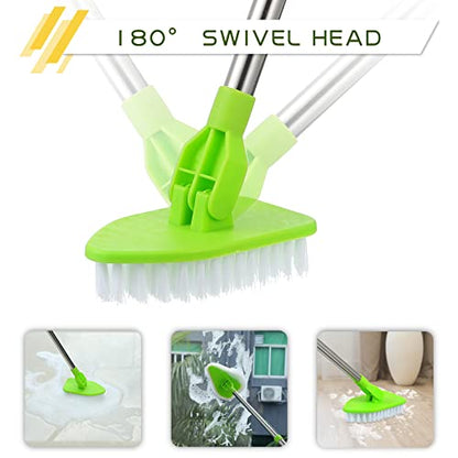 Scrub Cleaning Brush with Long Handle 2 in 1 Extendable Bathroom Floor Brushes with 2 Stiff Bristles and 4 Sponge with Long Handle Detachable Tile Lightweight Cleaner for Bathtub Shower