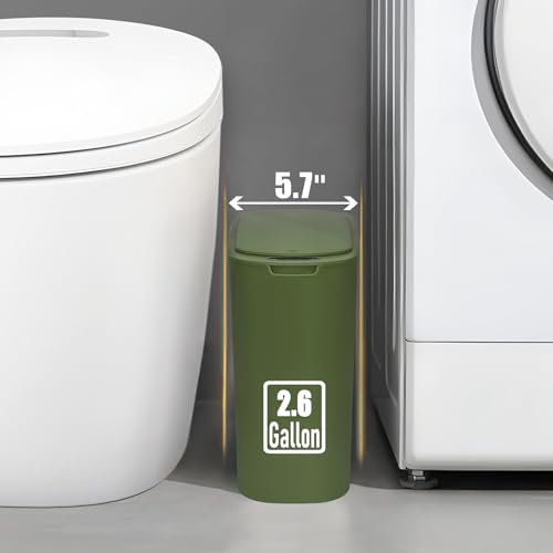 Automatic Motion Sensor Bathroom Trash Can with Lid, 2.6 Gallon Touchless Trash Bin, Smart Garbage Can Plastic Slim Wastebasket for Bedroom, Office, Dorm (Green) - color: Green