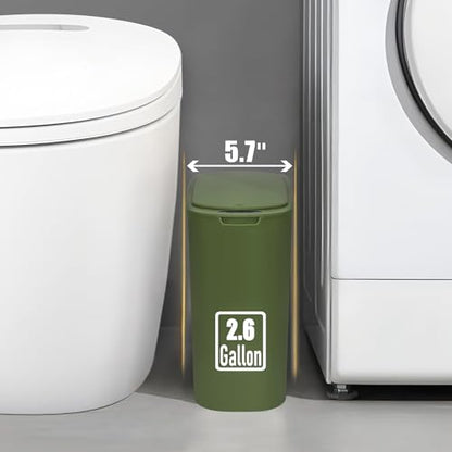 Automatic Motion Sensor Bathroom Trash Can with Lid, 2.6 Gallon Touchless Trash Bin, Smart Garbage Can Plastic Slim Wastebasket for Bedroom, Office, Dorm (Green) - color: Green