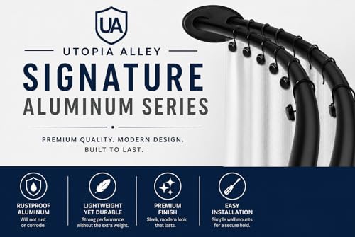 Utopia Alley Signature Aluminum Series Double Curved Shower Curtain Rod, Adjustable 45-72 Inch, Rustproof Aluminum, Dual Rod Design, Separates Curtain & Liner, Adds 8 Inches More Space, Matte Black - color: Matte Black