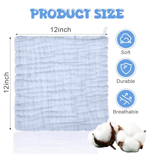 20 Pcs Baby Muslin Washcloth 12 x 12 Inch 100% Cotton Soft and Absorbent Muslin Washcloth Burp Cloth Wipe Newborn Face Towel for Baby Boy Girl Sensitive Skin(White, Light Blue, Blue) - color: White, Light Blue, Blue