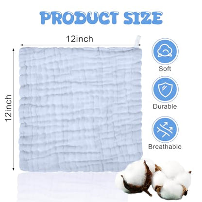 20 Pcs Baby Muslin Washcloth 12 x 12 Inch 100% Cotton Soft and Absorbent Muslin Washcloth Burp Cloth Wipe Newborn Face Towel for Baby Boy Girl Sensitive Skin(White, Light Blue, Blue) - color: White, Light Blue, Blue