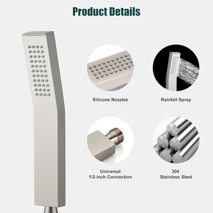 Heyalan Hand-held Shower Head Set-SUS304 Handheld Shower, Brushed Nickel | SUS304 stainless steel wand, curved-style design, single rain spray, 59-inch long hose and standard 1/2-inch connection - color: Brushed Nickel, style: Curved Style