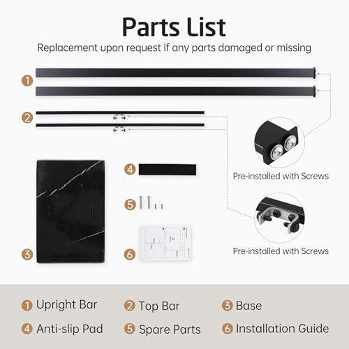 KES 37" Freestanding Towel Rack, Heavy Black Marble Base, Stainless Steel | Natural Veining Marble, Anti-Slip Pads, Rustproof Stainless T-Bars, Stable 8.23 lb Base, No-Drill Setup - color: Black Marble & Black Bar, size: 37" H (Equal-height)