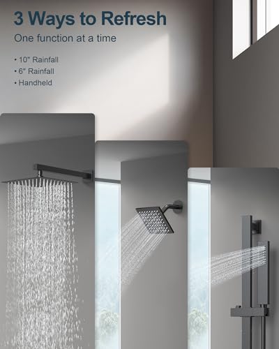 Shower Faucet Set, 10" & 6" Dual Rainfall Shower Heads System for Wall Mount with Slide Bar & Handheld Sprayer, Matte Black - color: Matte Black