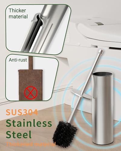 Toilet Brush and Holder Set, Toilet Bowl Brush for Bathroom with Long Handle, Stainless Steel Toilet Cleaner Brush with Durable Scrubbing Bristles,Splash-Proof (Brushed Nickel) - color: Brushed Nickel