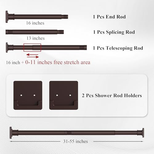UIOSANRT Brown Shower Curtain Rod 31-55 inches, Stainless Steel Shower Rod & Tension Rod, Adjustable Tension Shower Rod for Bathroom, Windows, Closet - color: Brown, size: 31"-55"