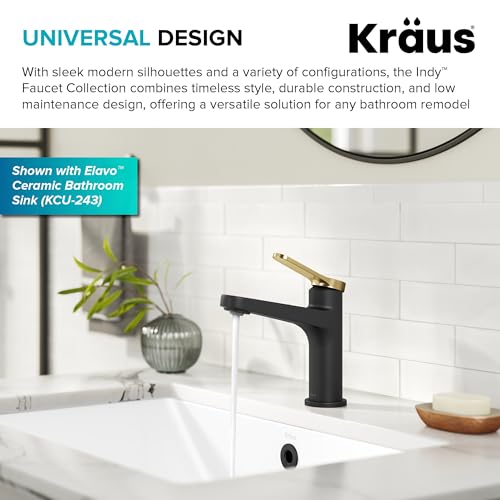 KRAUS Indy Single Handle One Hole Bathroom Sink Faucet in Spot-Free Brushed Brass/Matte Black, KBF-1411SFBBMB - color: Spot Free Brushed Brass/Matte Black, style: Basin + Pop-Up Drain