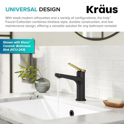 KRAUS Indy Single Handle One Hole Bathroom Sink Faucet in Spot-Free Brushed Brass/Matte Black, KBF-1411SFBBMB - color: Spot Free Brushed Brass/Matte Black, style: Basin + Pop-Up Drain