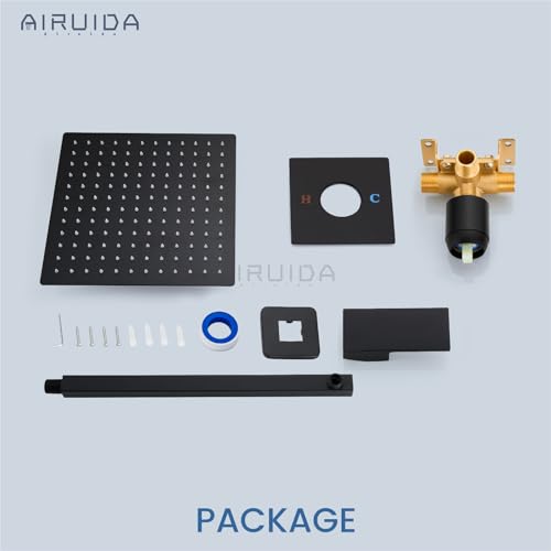 Airuida Shower Faucet Set,12 Inch Shower Valve Kit,Matte Black | Male Threads,Rough-in Valve Shower Trim Kit,Single Handle Control Shower Set - color: Matte Black, size: 12 Inch