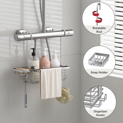 Hanging Shower Caddy, 304 Stainless Steel Shower Organizer with Towel Bar & Hooks, Over Shower Rod, Towel Bar or Glass Panel Storage Basket with Soap Holder, Rustproof Bathroom Caddy, 2 Pack - size: 2 Pack