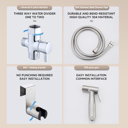 Handheld Bidet Sprayer for Toilet & Bathroom, Adjustable Water Pressure Spray Gun with 304 Stainless Steel Hose, Bidet Faucet for Postpartum Care, Elderly, Muslim Shower, Easy to Install