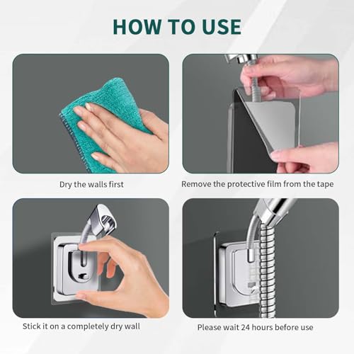 Shower Head Holder Wall Mount, 360° Adjustable Handheld, No-Drill Strong Adhesive Wand Bracket, Waterproof, Fits Handles up to 0.83 in (2.1 cm), Bathroom Accessories, Chrome Finish