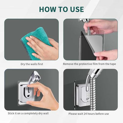 Shower Head Holder Wall Mount, 360° Adjustable Handheld, No-Drill Strong Adhesive Wand Bracket, Waterproof, Fits Handles up to 0.83 in (2.1 cm), Bathroom Accessories, Chrome Finish