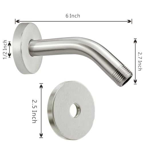 Voolan Shower Arm with Flange and Teflon Tape, Extension Shower Head Arm for Bathroom Fixed Shower Head, Solid Stainless Steel, Wall Mounted (6 Inch,Brushed Nickel) - color: Brushed Nickel, style: 6 Inch