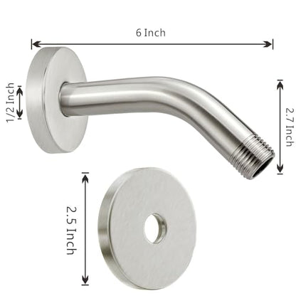 Voolan Shower Arm with Flange and Teflon Tape, Extension Shower Head Arm for Bathroom Fixed Shower Head, Solid Stainless Steel, Wall Mounted (6 Inch,Brushed Nickel) - color: Brushed Nickel, style: 6 Inch