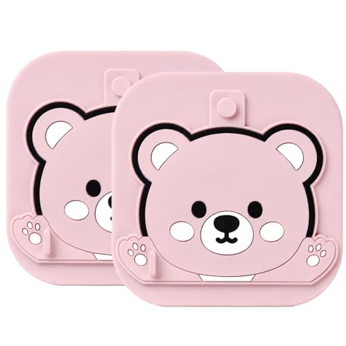 2Pack Square Shower Drain Hair Catcher for Bathtub and Shower | Khaki thick silicone, cartoon animal design, reusable hair stopper for floor drains, kitchen laundry room utility use - color: Pink