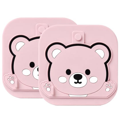 2Pack Square Shower Drain Hair Catcher for Bathtub and Shower | Khaki thick silicone, cartoon animal design, reusable hair stopper for floor drains, kitchen laundry room utility use - color: Pink