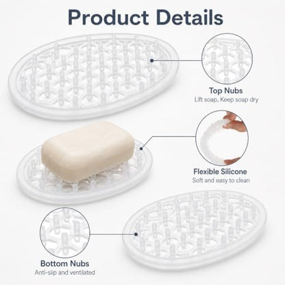 2Pcs Silicone Soap Dish, Self Draining Soap Holder, Non-Slip Soaps Saver | Silicone Soap Holder for Kitchen Bathroom Shower Counter, Keep Soaps Bars Dry Clean