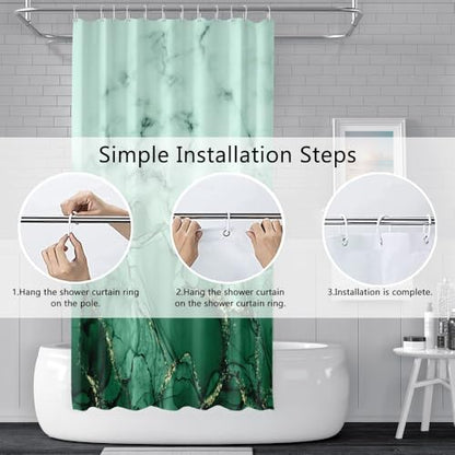 Green Marble Stall Waterproof Shower Curtain 36x72 inches | RV Small Shower Curtain Set for Bathroom, Abstract Modern, Machine Washable, Easy to Install with Hooks, Ombre White Green - color: Green, size: 36"W x 72"L (Pack of 1)